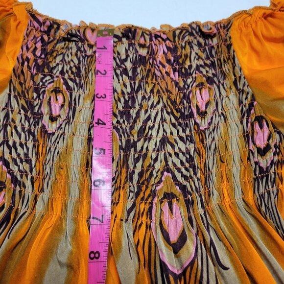 Long Sleeve Maxi Dress Peacok Motif Long Dress - One Size Fits Most- NEW ! - Picture 10 of 11